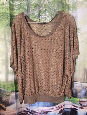 Express Olive Crochet Knit Scoop Neck Top